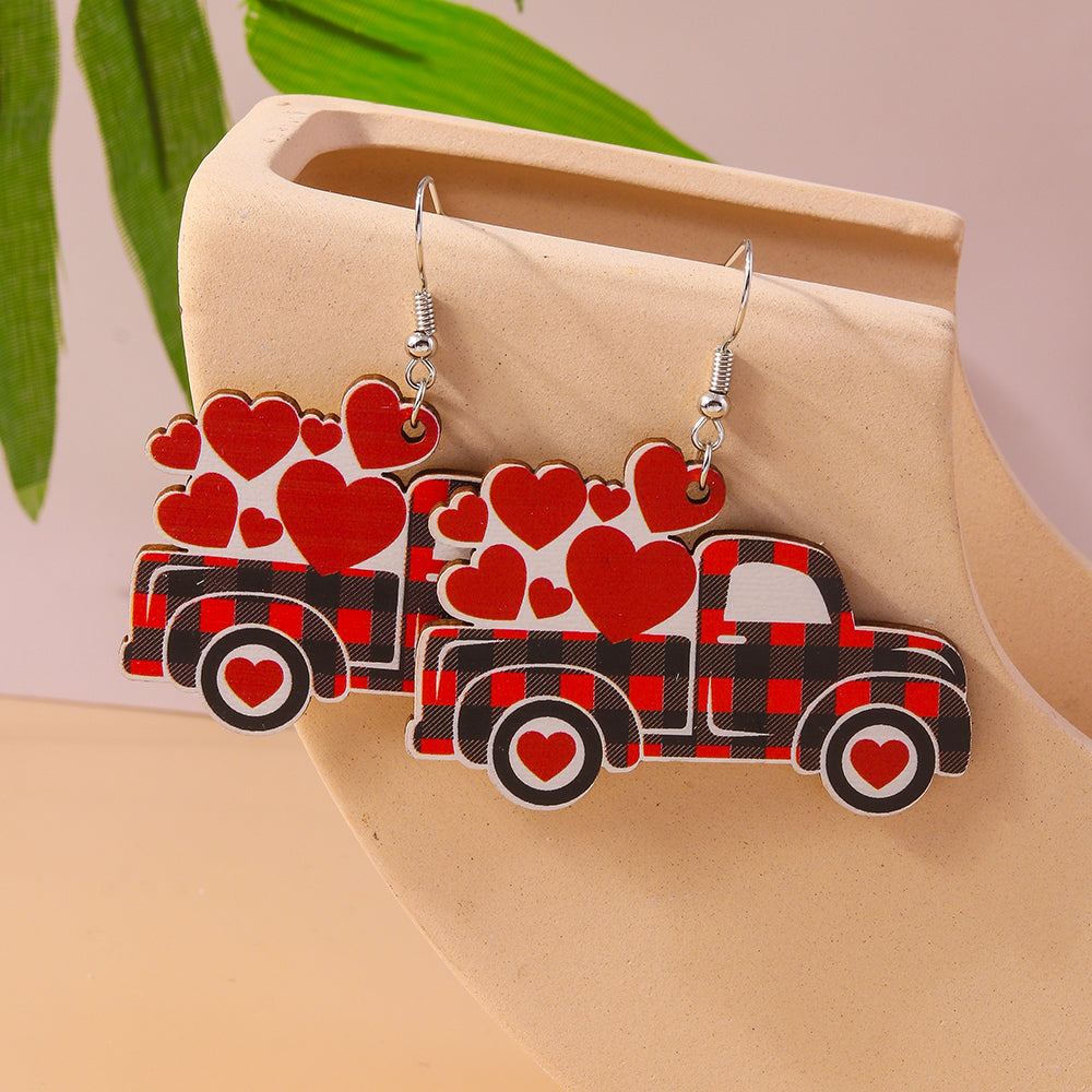 1 Pair Romantic Lips Car Heart Shape Alloy Wood Drop Earrings