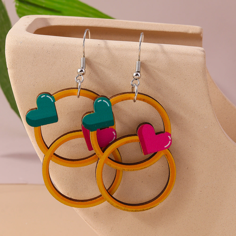 1 Pair Romantic Lips Car Heart Shape Alloy Wood Drop Earrings