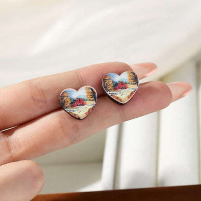 1 Pair Cartoon Style Cartoon Character Heart Shape Cat Handmade Wood Ear Studs