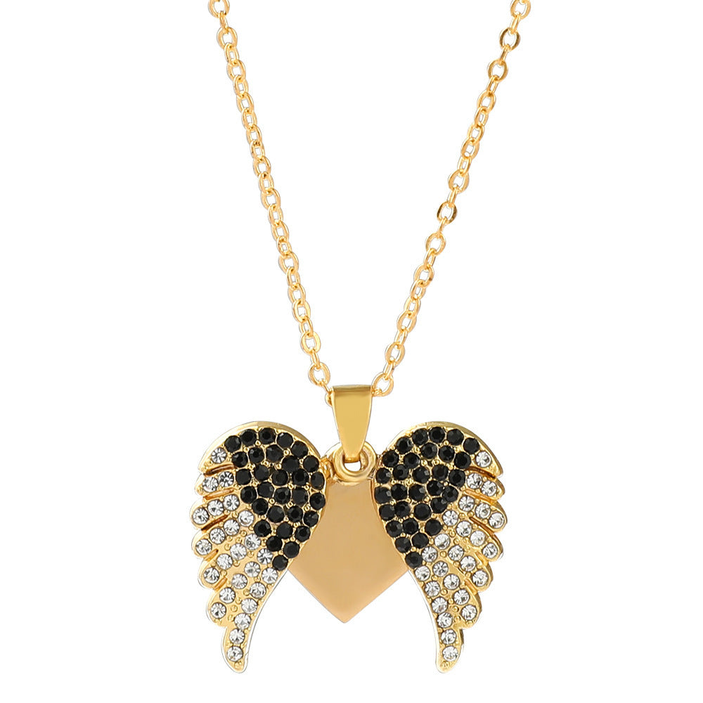 Lady Modern Style Streetwear Heart Shape Wings Stainless Steel Plating Inlay Rhinestones Pendant Necklace