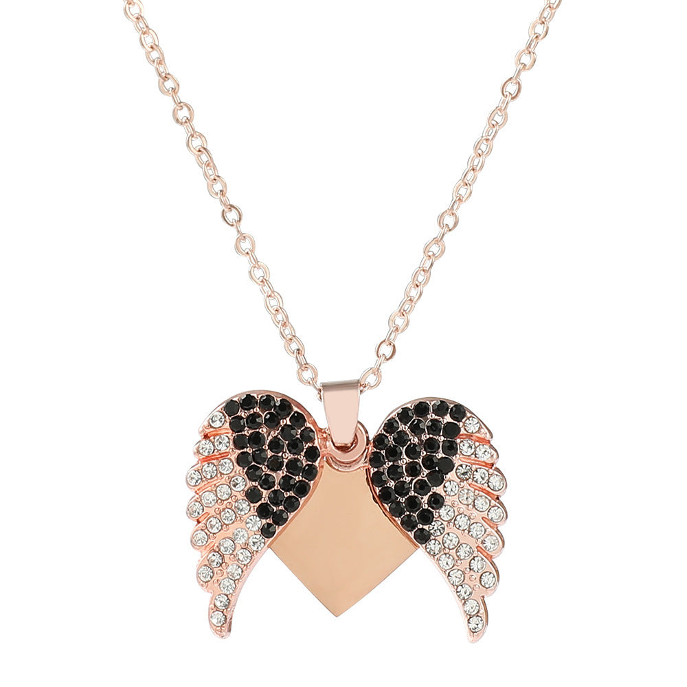 Lady Modern Style Streetwear Heart Shape Wings Stainless Steel Plating Inlay Rhinestones Pendant Necklace