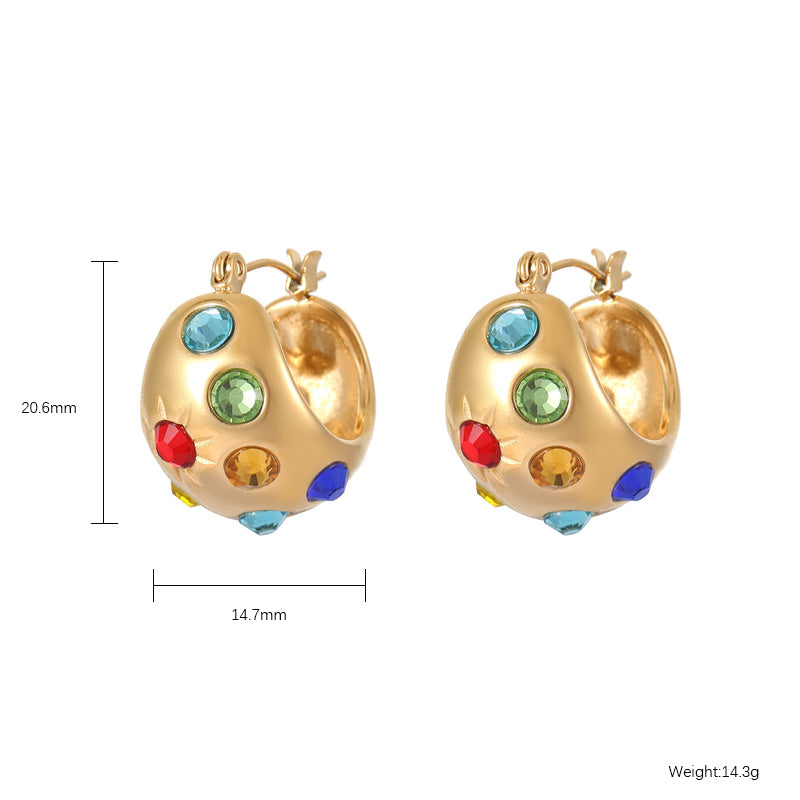 1 Piece Simple Style Solid Color Plating Inlay Stainless Steel Zircon Gold Plated Earrings