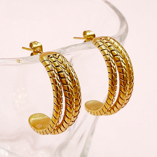 1 Pair Simple Style Roman Style Commute C Shape Solid Color Layered Plating Stainless Steel Gold Plated Ear Studs