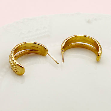 1 Pair Simple Style Roman Style Commute C Shape Solid Color Layered Plating Stainless Steel Gold Plated Ear Studs
