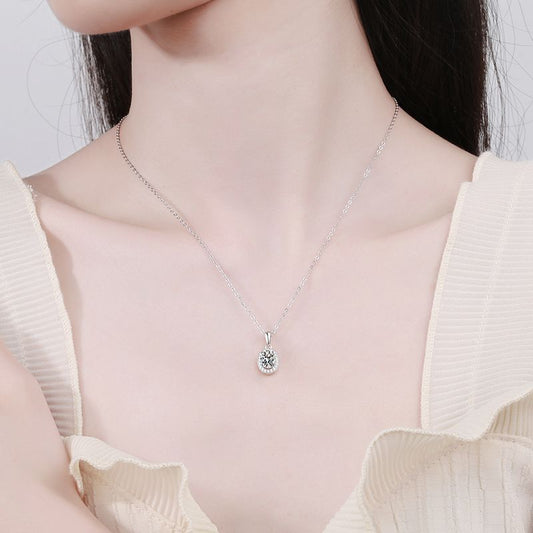 Glam Shiny Oval Sterling Silver Plating Inlay Zircon White Gold Plated Pendant Necklace