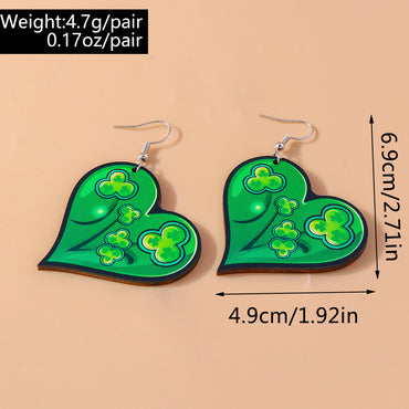 1 Pair Romantic Shamrock Heart Shape Alloy Wood Drop Earrings