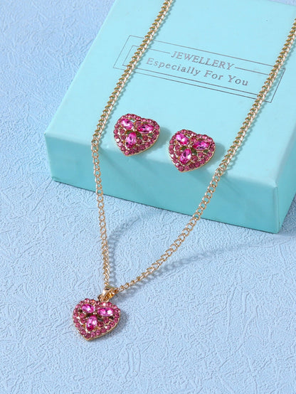 Elegant Sweet Heart Shape Stainless Steel Plating Inlay Glass Earrings Necklace