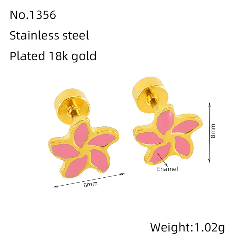 1 Pair Cute Sweet Flower Polishing Epoxy Plating Stainless Steel 18k Gold Plated Ear Studs