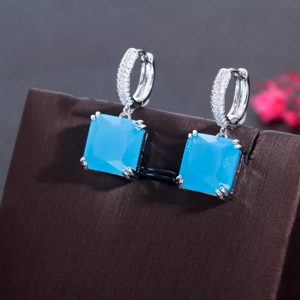 1 Pair Glam Square Plating Inlay Copper Artificial Gemstones Zircon White Gold Plated Rhodium Plated Drop Earrings