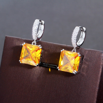 1 Pair Glam Square Plating Inlay Copper Artificial Gemstones Zircon White Gold Plated Rhodium Plated Drop Earrings