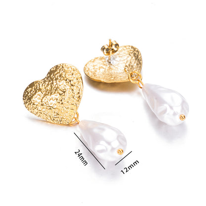 1 Pair Ig Style Simple Style Irregular Water Droplets Heart Shape Plating Stainless Steel Imitation Pearl Drop Earrings