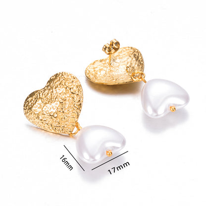 1 Pair Ig Style Simple Style Irregular Water Droplets Heart Shape Plating Stainless Steel Imitation Pearl Drop Earrings