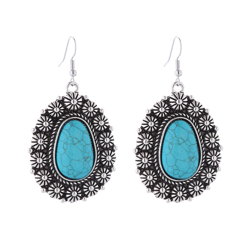 1 Pair Vintage Style Classic Style Geometric Plating Inlay Alloy Turquoise Silver Plated Drop Earrings