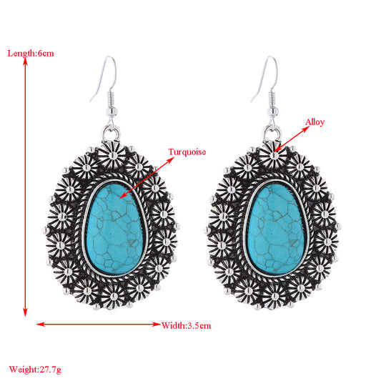 1 Pair Vintage Style Classic Style Geometric Plating Inlay Alloy Turquoise Silver Plated Drop Earrings