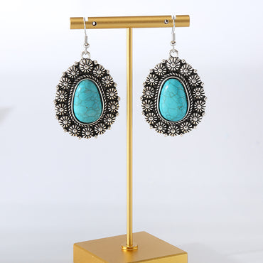 1 Pair Vintage Style Classic Style Geometric Plating Inlay Alloy Turquoise Silver Plated Drop Earrings