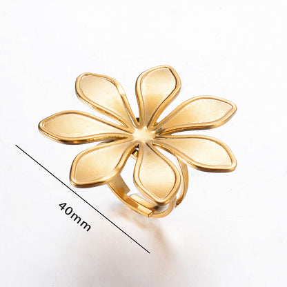 Exaggerated Flower Stainless Steel Plating Open Rings