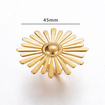 Exaggerated Flower Stainless Steel Plating Open Rings