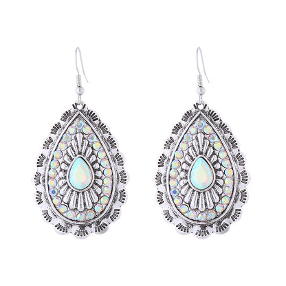 1 Pair Vintage Style Simple Style Classic Style Water Droplets Plating Inlay Alloy Rhinestones Glass Silver Plated Drop Earrings