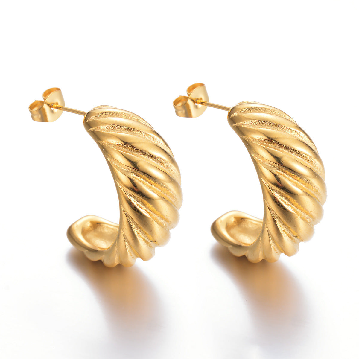 1 Pair Exaggerated Simple Style C Shape U Shape Solid Color Plating Stainless Steel 18k Gold Plated Earrings