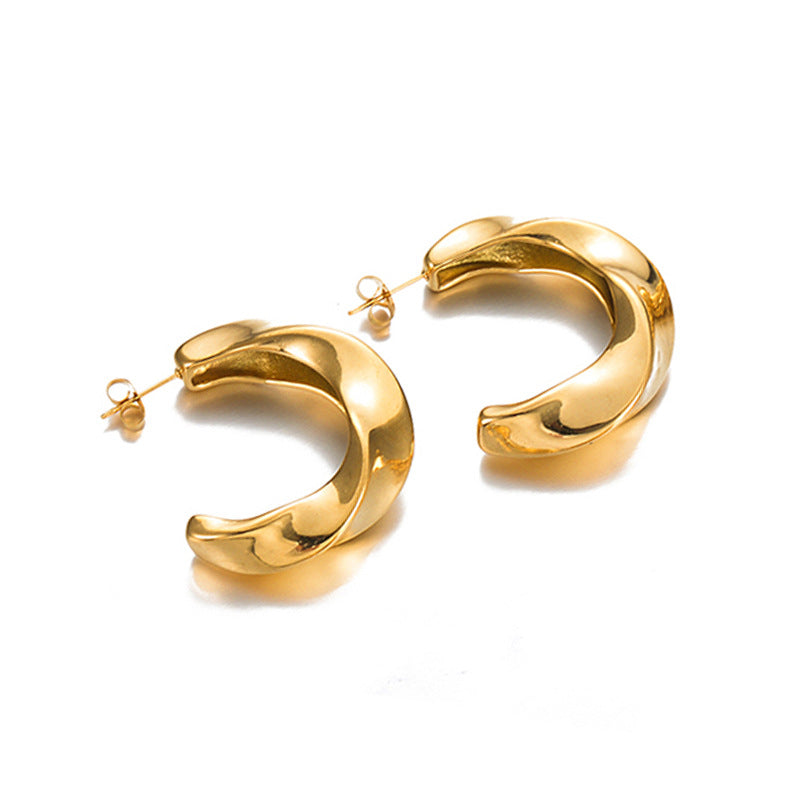 1 Pair Exaggerated Simple Style C Shape U Shape Solid Color Plating Stainless Steel 18k Gold Plated Earrings