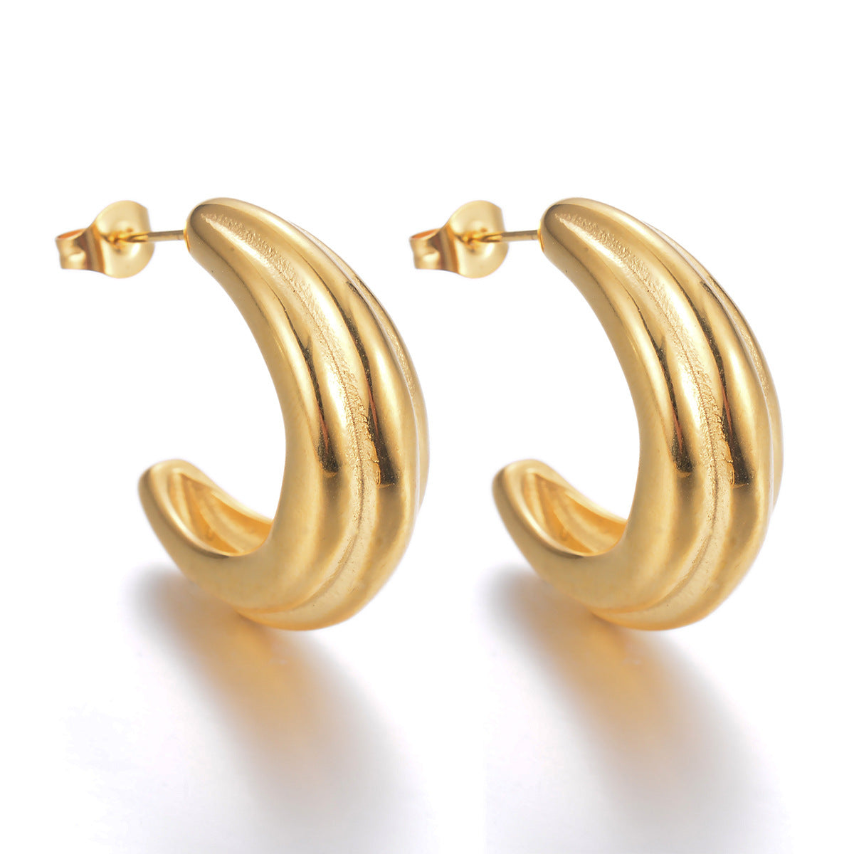 1 Pair Exaggerated Simple Style C Shape U Shape Solid Color Plating Stainless Steel 18k Gold Plated Earrings