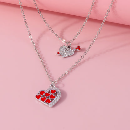 Romantic Heart Shape Zinc Alloy Inlay Rhinestones Valentine's Day Women's Double Layer Necklaces