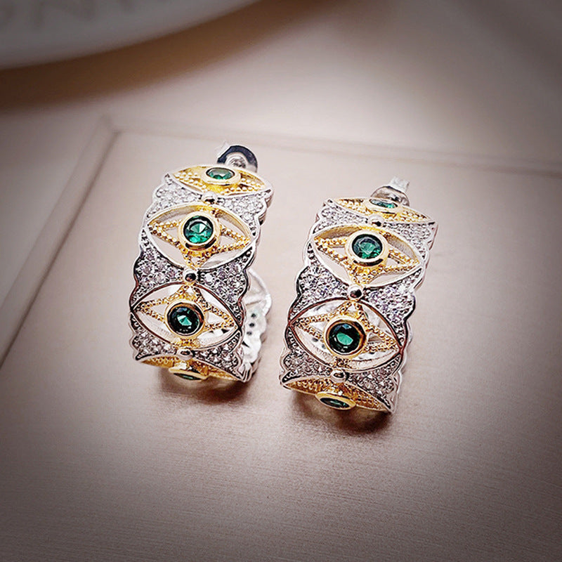 Retro Eye Copper Inlay Zircon Rings Earrings