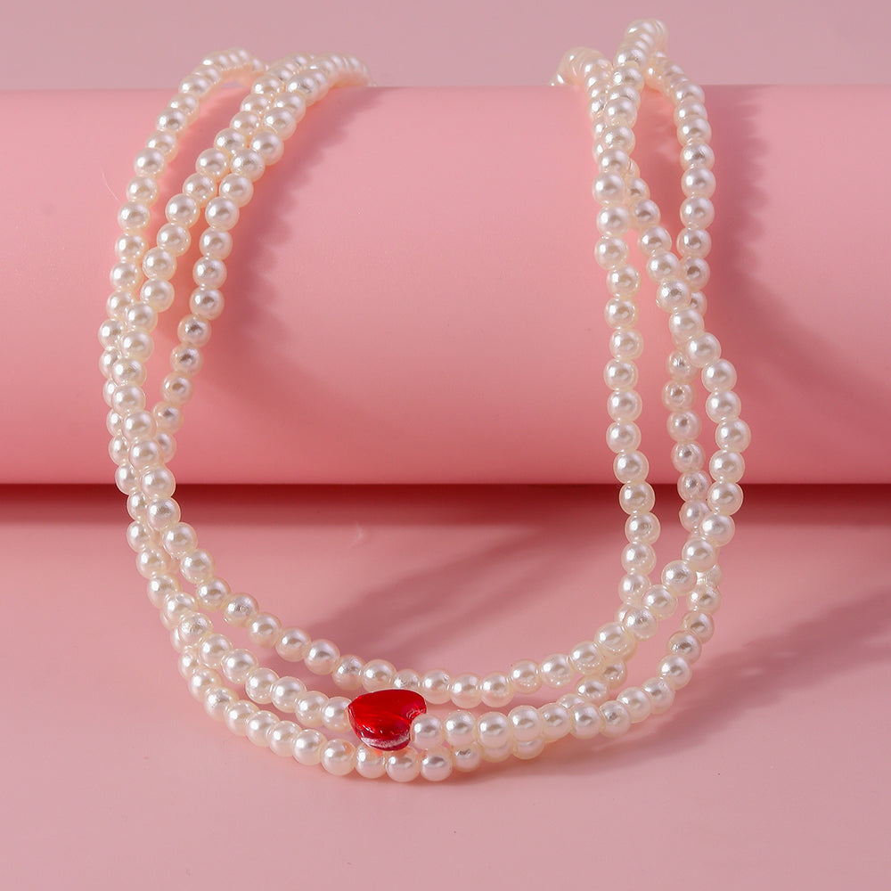 Simple Style Classic Style Heart Shape Artificial Pearl Zinc Alloy Beaded Women's Layered Necklaces