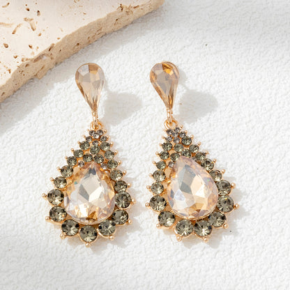 1 Pair Casual Elegant Badge Water Droplets Alloy Glass Rhinestones Drop Earrings