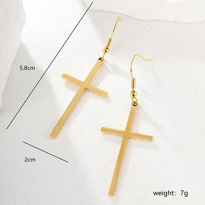 1 Pair Simple Style Cross Plating Stainless Steel Zircon 18k Gold Plated Silver Plated Ear Hook