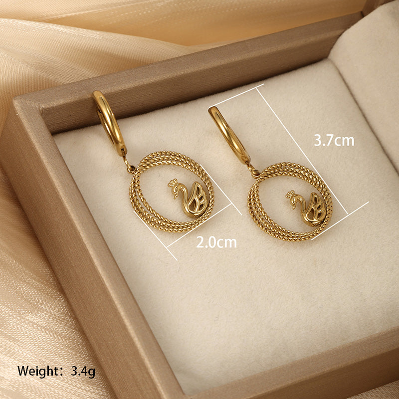 1 Pair Vintage Style Xuping Simple Style Pentagram Swan Plating Stainless Steel 14k Gold Plated Drop Earrings