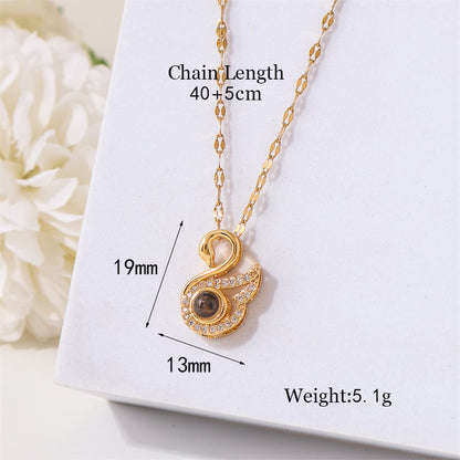 Simple Style Swan Stainless Steel Titanium Steel Plating Inlay Zircon 18k Gold Plated Pendant Necklace