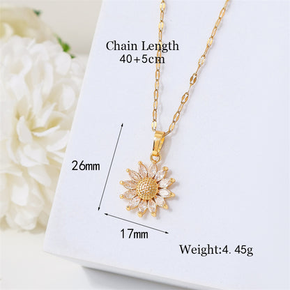 Simple Style Flower Stainless Steel Titanium Steel Plating Inlay Zircon 18k Gold Plated Pendant Necklace