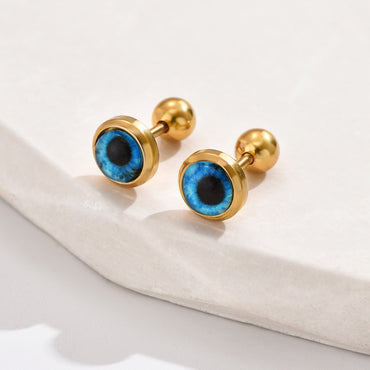 1 Pair Casual Simple Style Commute Round Inlay Stainless Steel Artificial Gemstones Turquoise Ear Studs