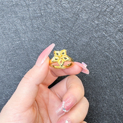 1 Piece Simple Style Flower Brass Plating Open Ring