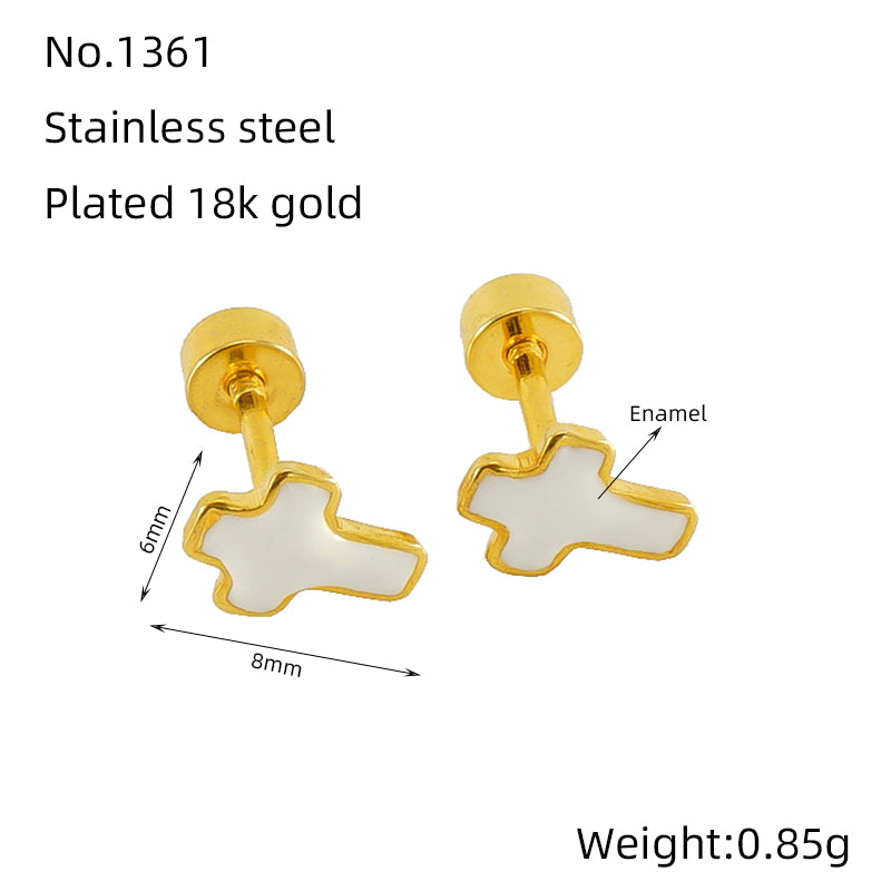 1 Pair Simple Style Cross Polishing Plating Stainless Steel 18k Gold Plated Ear Studs