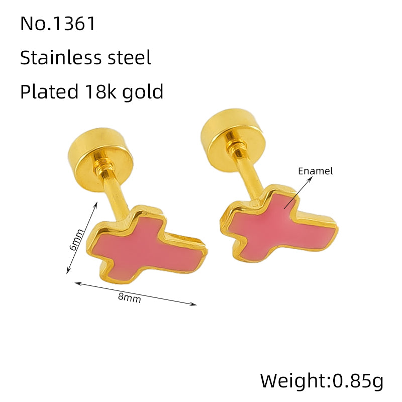 1 Pair Simple Style Cross Polishing Plating Stainless Steel 18k Gold Plated Ear Studs