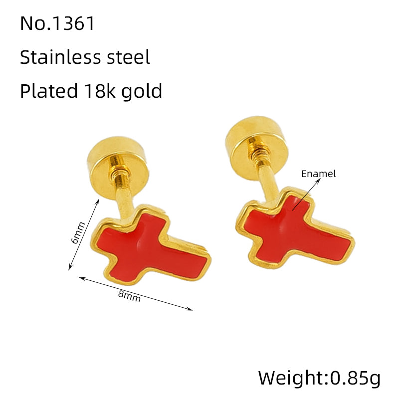 1 Pair Simple Style Cross Polishing Plating Stainless Steel 18k Gold Plated Ear Studs