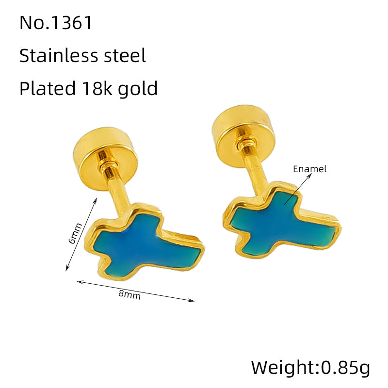 1 Pair Simple Style Cross Polishing Plating Stainless Steel 18k Gold Plated Ear Studs