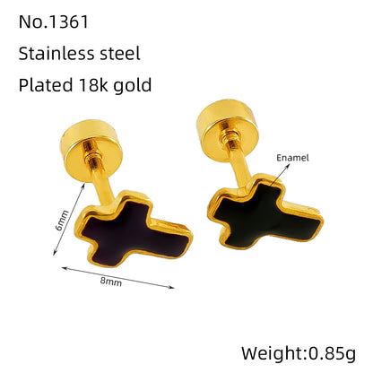 1 Pair Simple Style Cross Polishing Plating Stainless Steel 18k Gold Plated Ear Studs