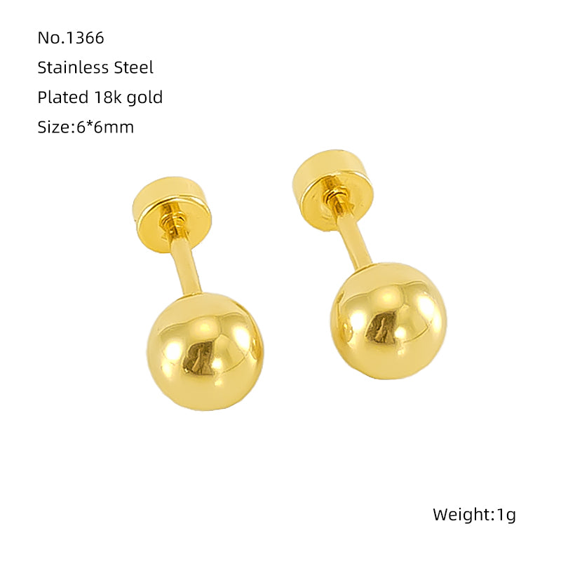 1 Pair Basic Round Polishing Plating Stainless Steel 18k Gold Plated Ear Studs