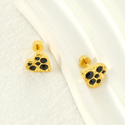 1 Pair Simple Style Heart Shape Polishing Plating Inlay Stainless Steel Rhinestones Zircon 18k Gold Plated Ear Studs