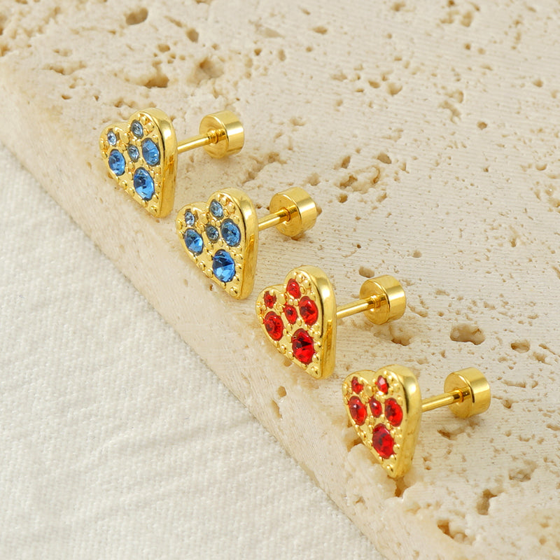 1 Pair Simple Style Heart Shape Polishing Plating Inlay Stainless Steel Rhinestones Zircon 18k Gold Plated Ear Studs