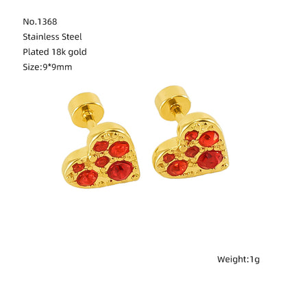 1 Pair Simple Style Heart Shape Polishing Plating Inlay Stainless Steel Rhinestones Zircon 18k Gold Plated Ear Studs