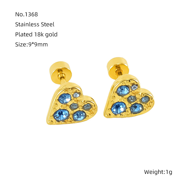 1 Pair Simple Style Heart Shape Polishing Plating Inlay Stainless Steel Rhinestones Zircon 18k Gold Plated Ear Studs