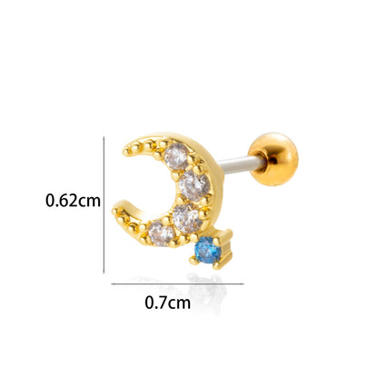 1 Piece Simple Style Classic Style Star Moon Butterfly Plating Inlay Stainless Steel Zircon 18k Gold Plated Ear Studs