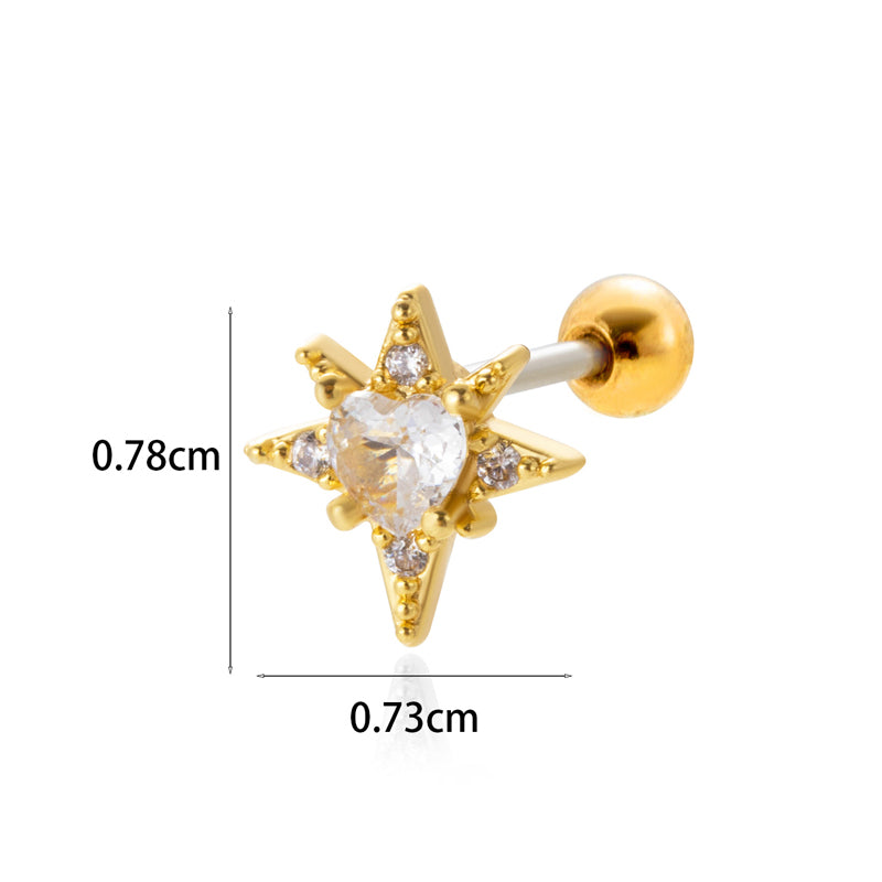 1 Piece Simple Style Classic Style Star Moon Butterfly Plating Inlay Stainless Steel Zircon 18k Gold Plated Ear Studs