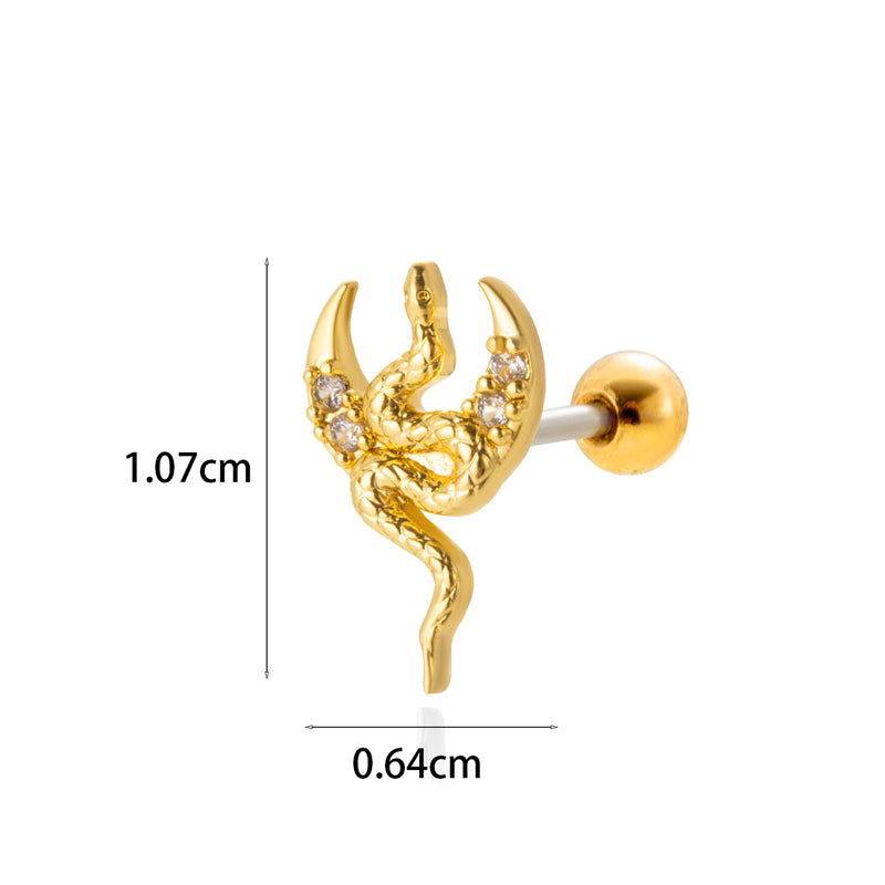 1 Piece Simple Style Classic Style Star Moon Butterfly Plating Inlay Stainless Steel Zircon 18k Gold Plated Ear Studs