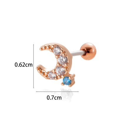 1 Piece Simple Style Classic Style Star Moon Butterfly Plating Inlay Stainless Steel Zircon 18k Gold Plated Ear Studs