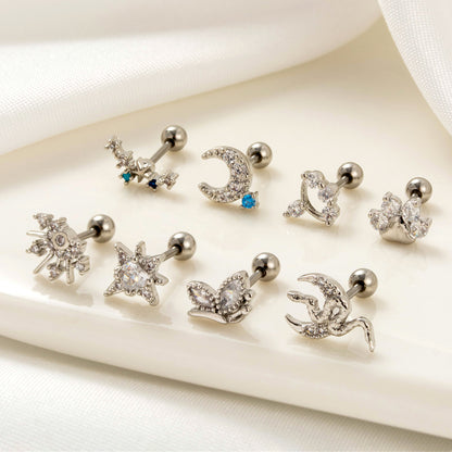 1 Piece Simple Style Classic Style Star Moon Butterfly Plating Inlay Stainless Steel Zircon 18k Gold Plated Ear Studs